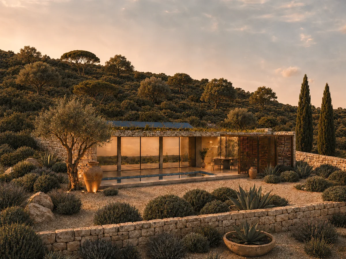 Villa Veduta – in den Hang gebaute Villa mit Gründach und Pool, Resort Tuone Udaina bei Šibenik, Kroatien